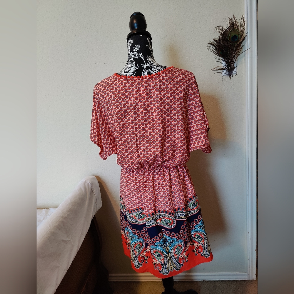 NWT Francesca's Collection Adorable "Mya'n Bohemian Midi Dress (Medium) 🧡🤍🩵🧡 - Picture 4 of 16